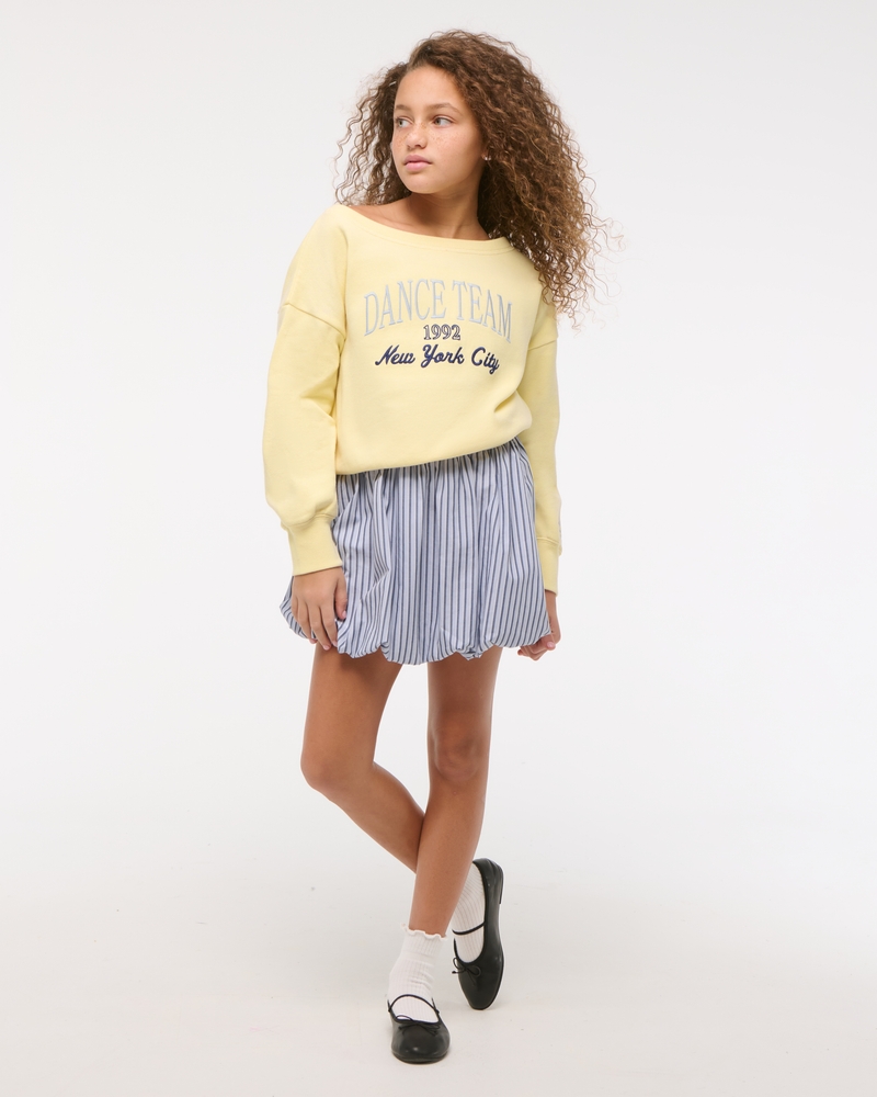 off-the-shoulder graphic crew sweatshirt