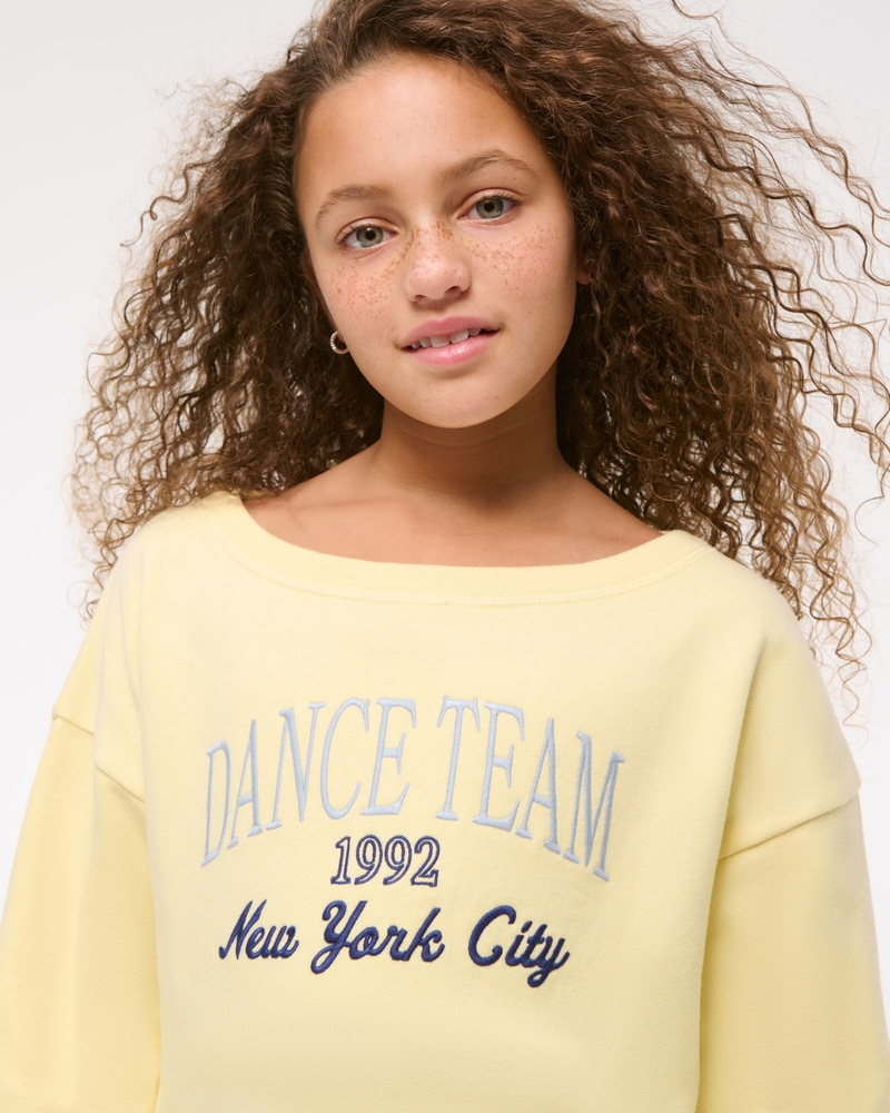 off-the-shoulder graphic crew sweatshirt