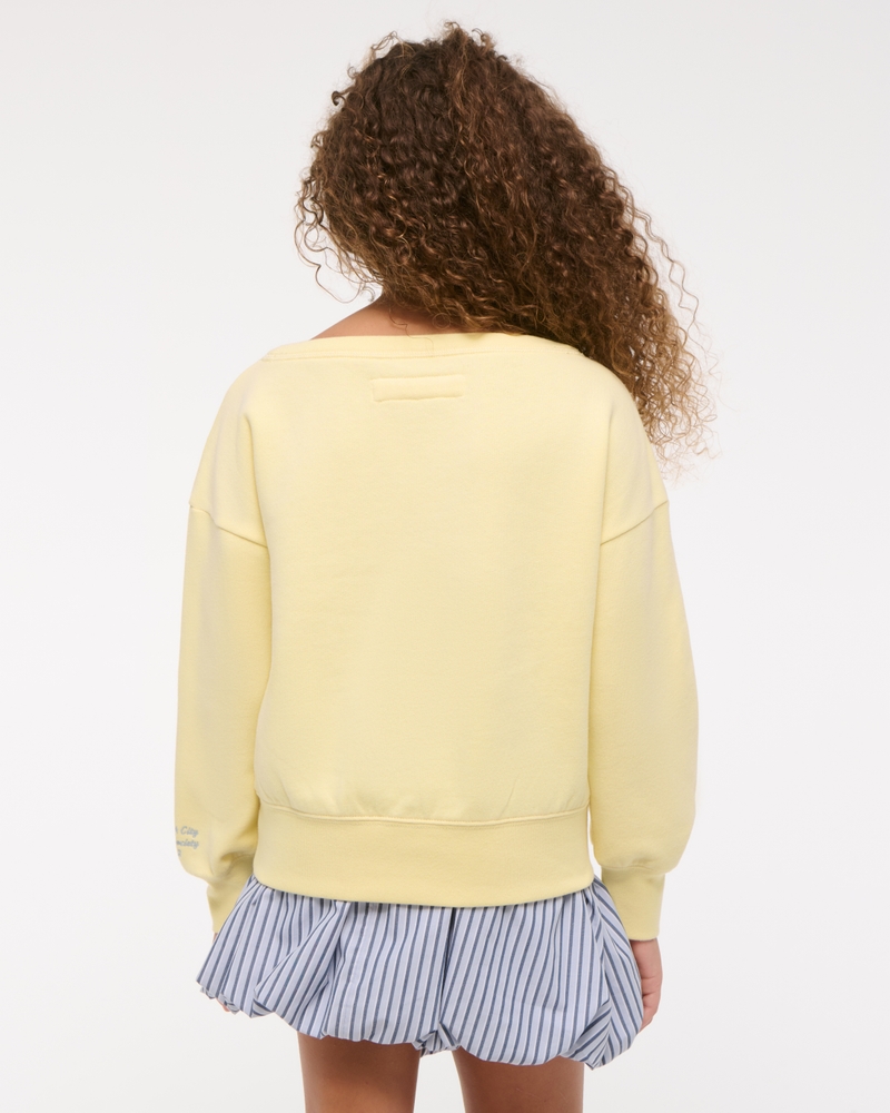 off-the-shoulder graphic crew sweatshirt