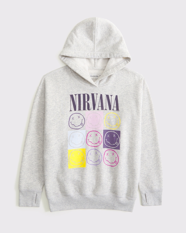 legging-friendly nirvana graphic popover hoodie, Light Gray view 1