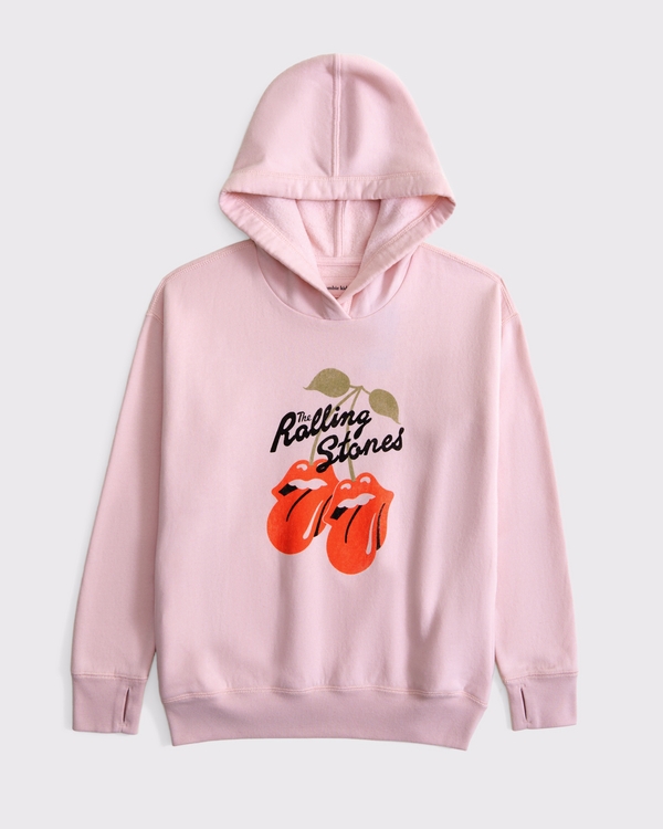legging-friendly rolling stones graphic popover hoodie, Light Pink view 1