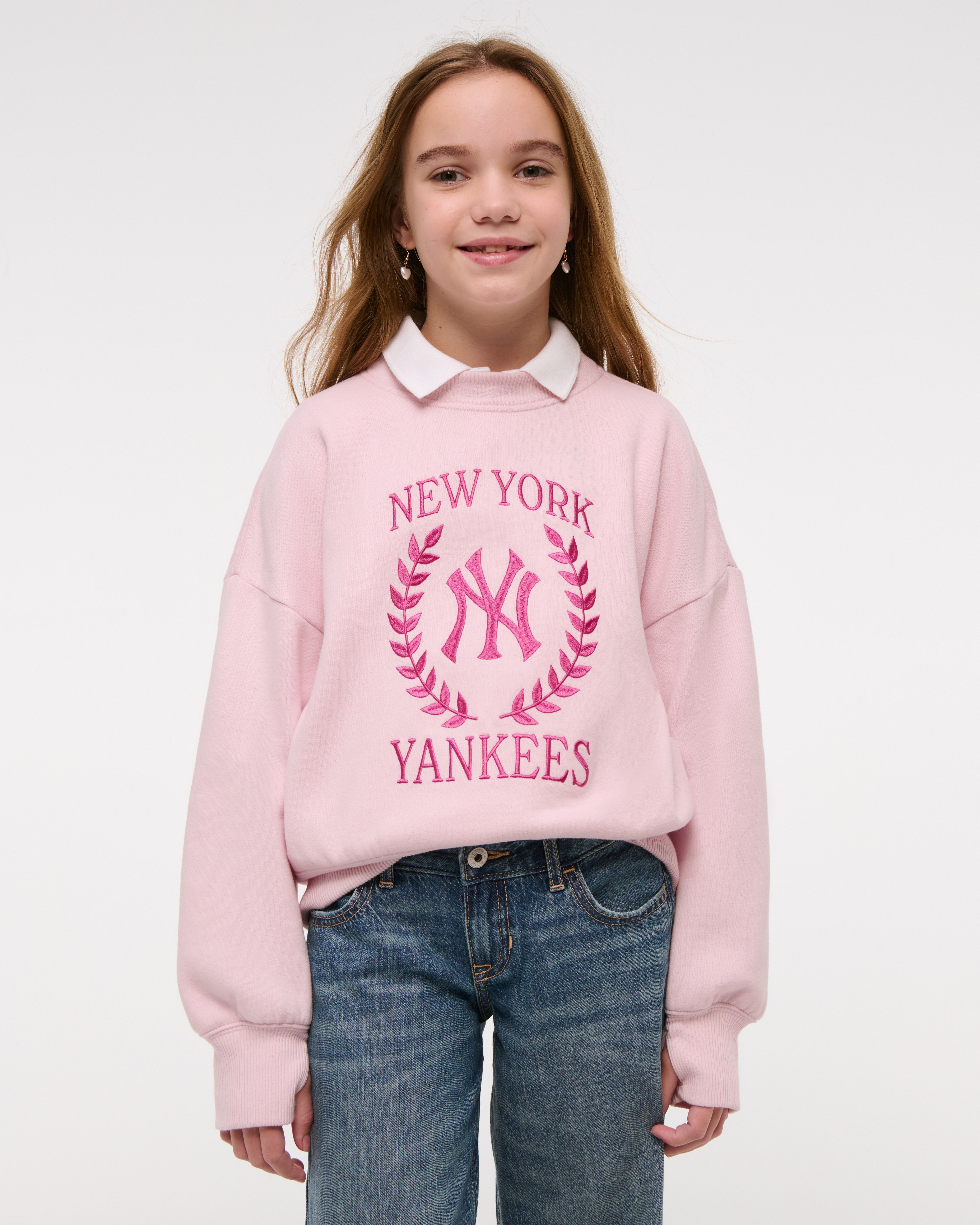 Abercrombie & Fitch Kids' New York Yankees Graphic Crew Sweatshirt In Pink
