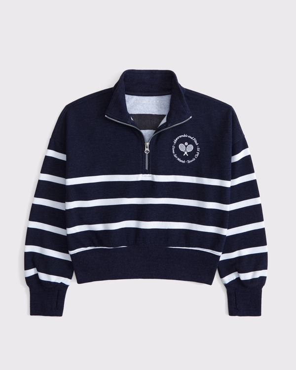 logo quarter-zip sweatshirt, Navy Stripe view 1