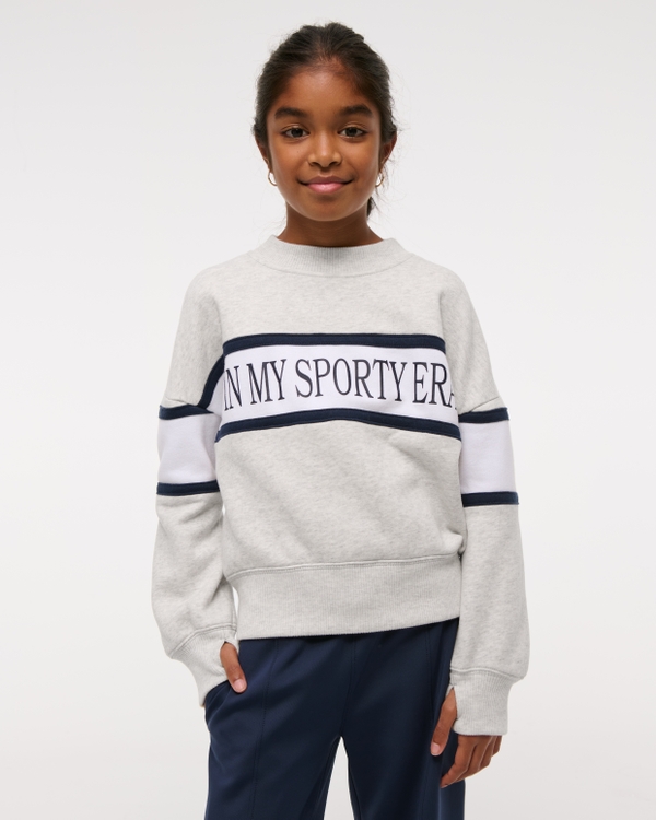 sporty graphic crew sweatshirt, Light Gray view 1