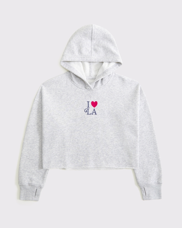 Abgeschnittener Hoodie zum Überziehen mit Grafik, Hellgrau view 2