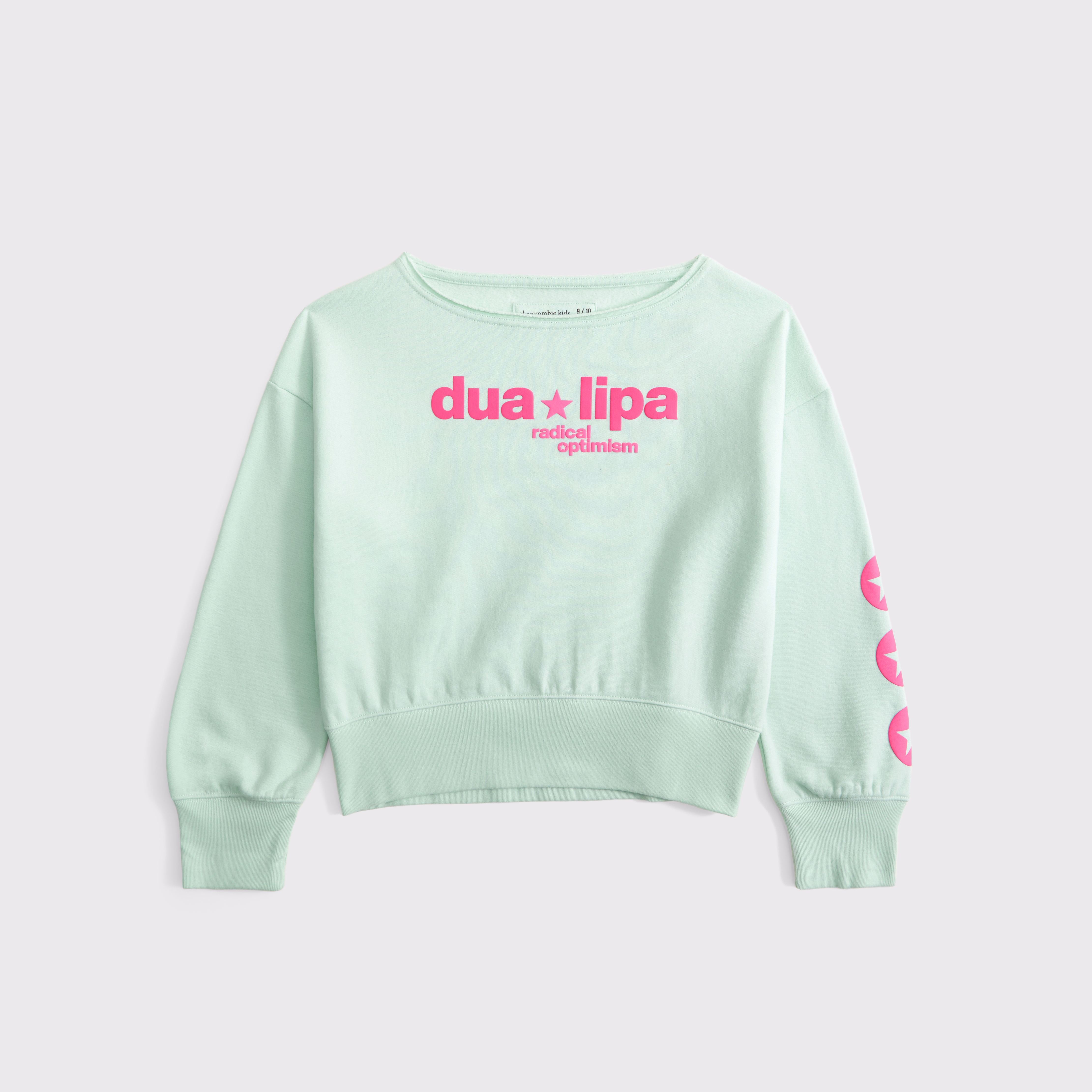 Abercrombie & Fitch Kids' Dua Lipa Off-the-shoulder Graphic Crew Sweatshirt In Green