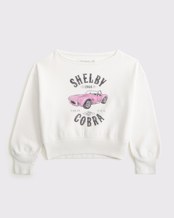 shelby cobra off-the-shoulder graphic crew sweatshirt, White view 1