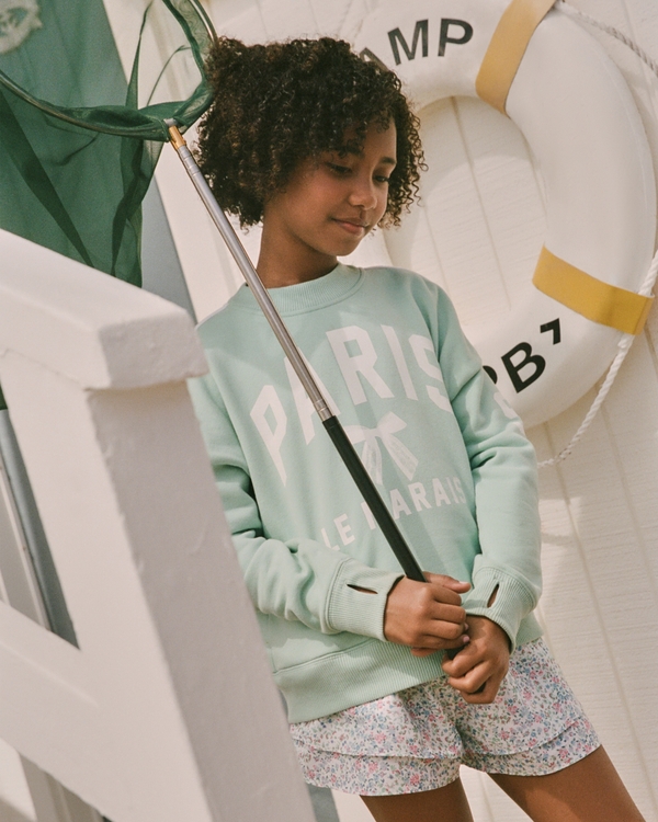 legging-friendly graphic crew sweatshirt, Mint Green view 1