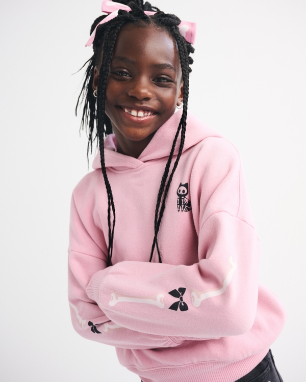 spooky graphic popover hoodie, Soft Pink view 1