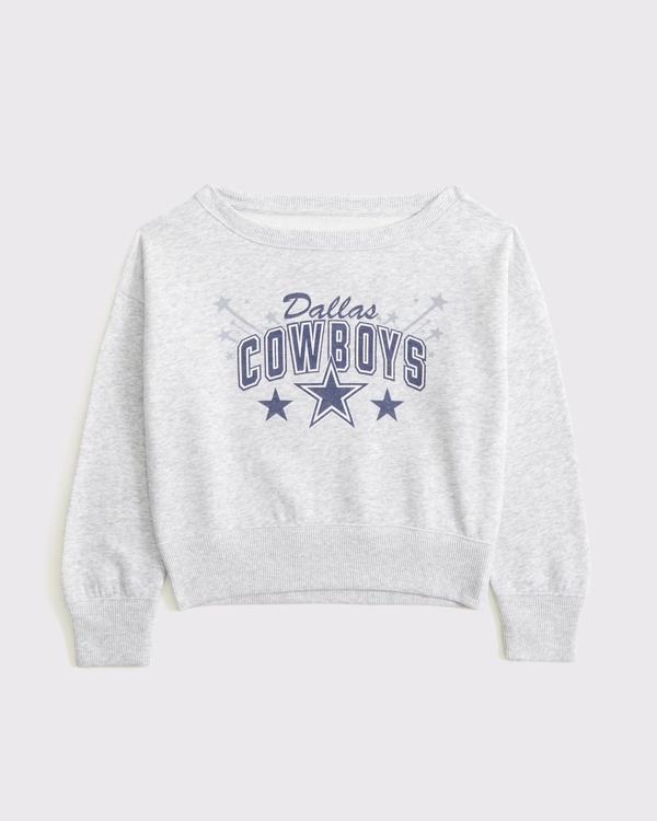 dallas cowboys off-the-shoulder graphic crew sweatshirt, Light Gray-cowboys view 1