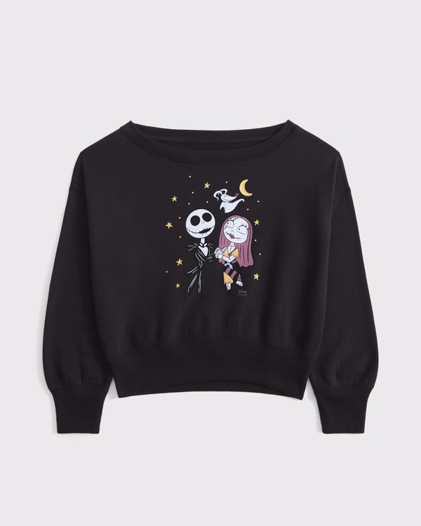 the nightmare before christmas off-the-shoulder crew sweatshirt, Dark Gray view 1