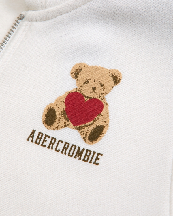 Sweat à capuche graphique zippé, Crème view 2