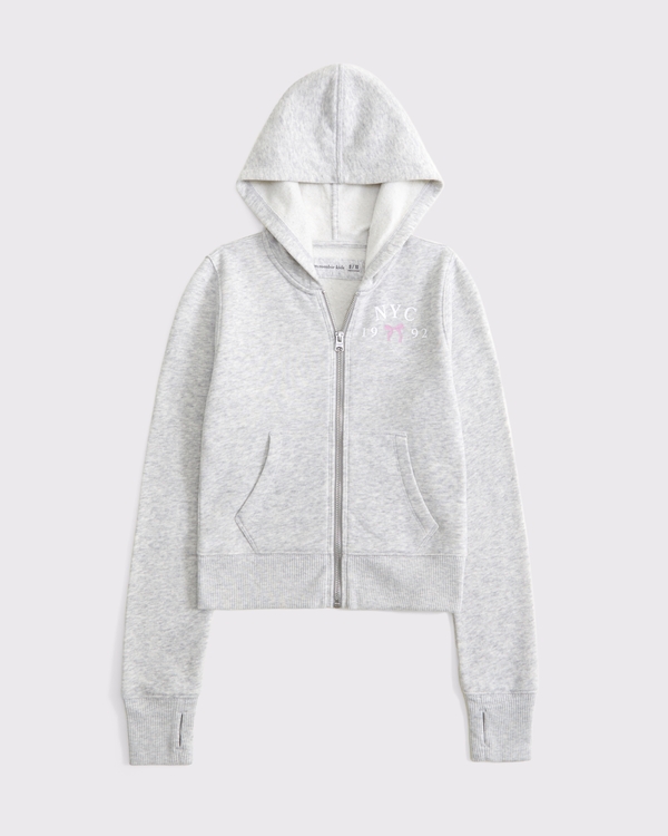 Sweat à capuche graphique avec fermeture zippée sur toute la longueur, Gris Clair view 1