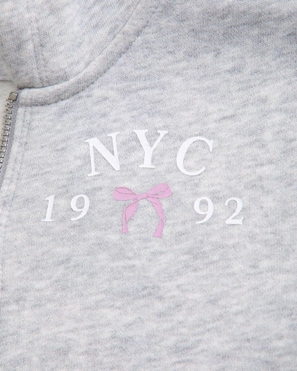 Sweat à capuche graphique avec fermeture zippée sur toute la longueur, Gris Clair view 2