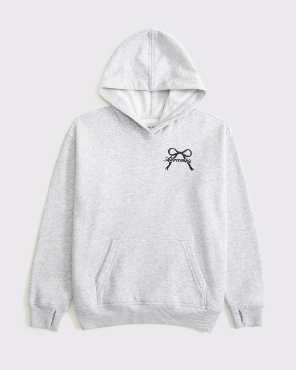 legging-friendly graphic logo popover hoodie, Light Gray view 1