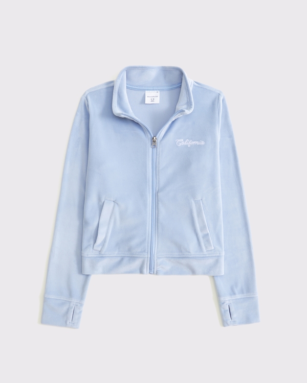 logo velour full-zip sweatshirt, Powder Blue view 1