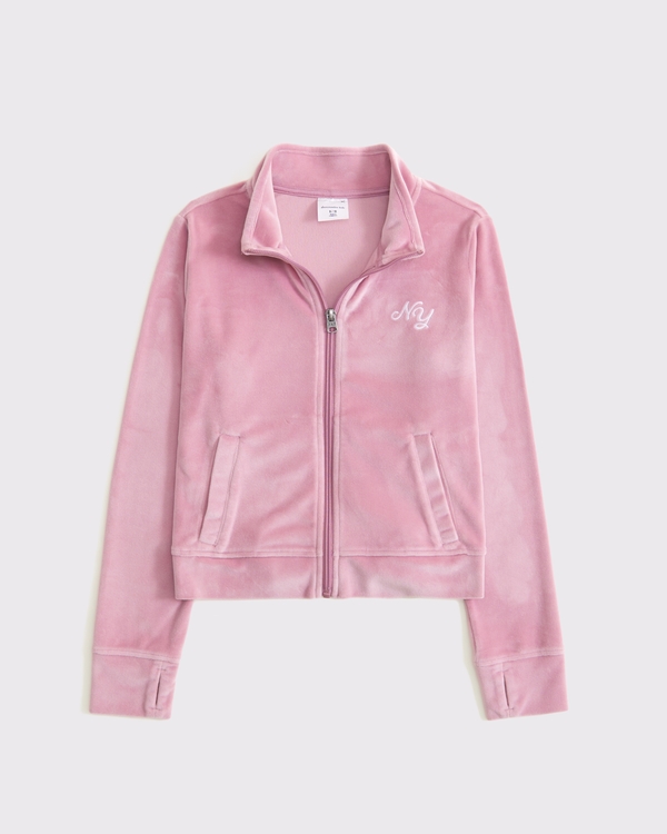 logo velour full-zip sweatshirt, Light Mauve view 1