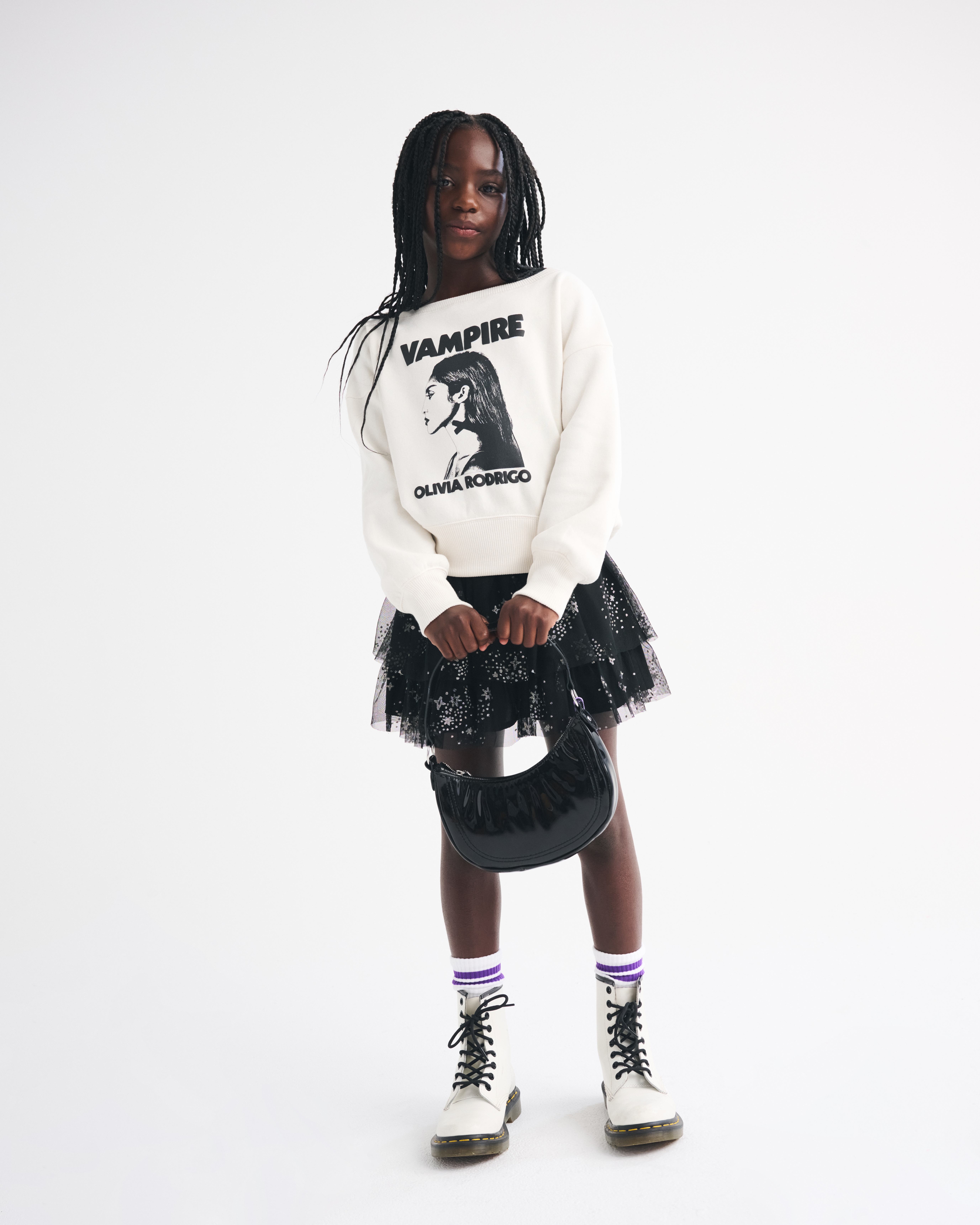 Abercrombie & Fitch Olivia Rodrigo Off-the-shoulder Graphic Crew Sweatshirt In White