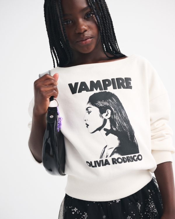 olivia rodrigo off-the-shoulder graphic crew sweatshirt