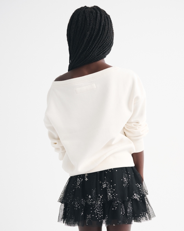 olivia rodrigo off-the-shoulder graphic crew sweatshirt