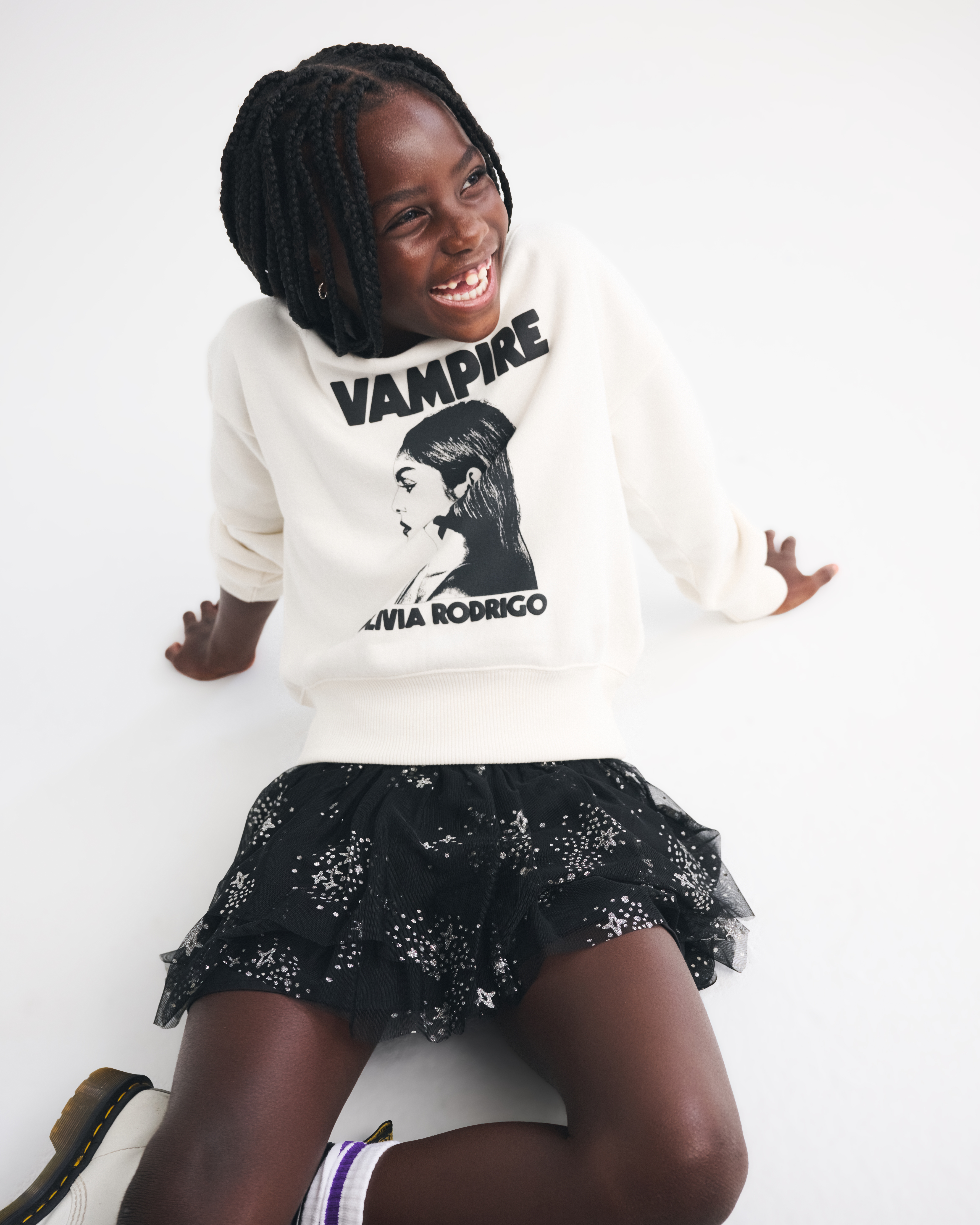 Abercrombie & Fitch Olivia Rodrigo Off-the-shoulder Graphic Crew Sweatshirt In White