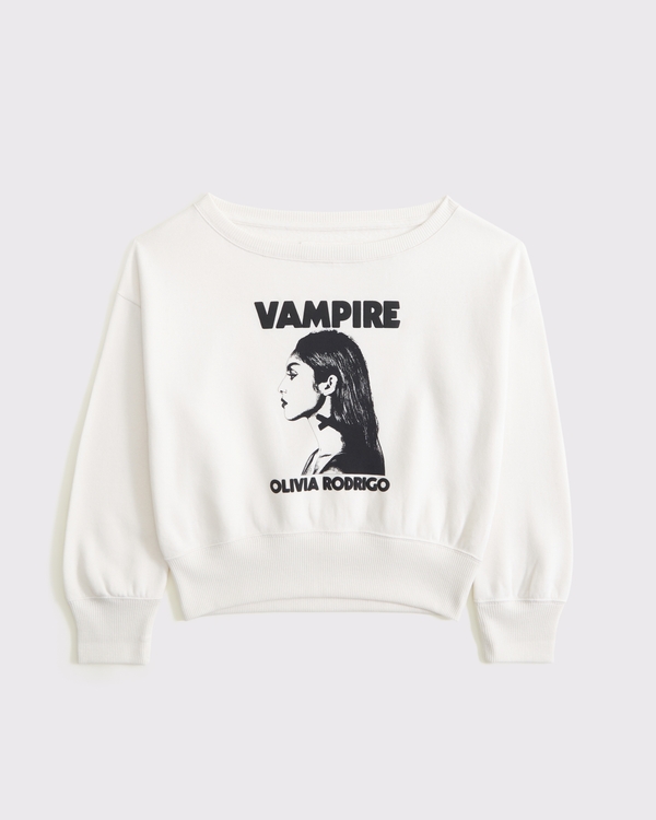 olivia rodrigo off-the-shoulder graphic crew sweatshirt, White view 2