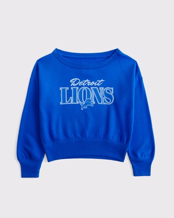 detroit lions off-the-shoulder graphic crew sweatshirt