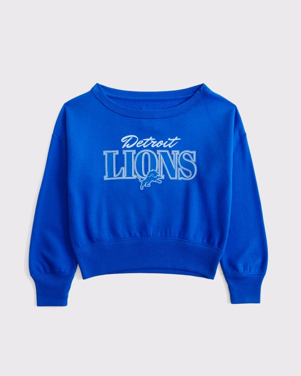 detroit lions off-the-shoulder graphic crew sweatshirt, Blue-lions view 1