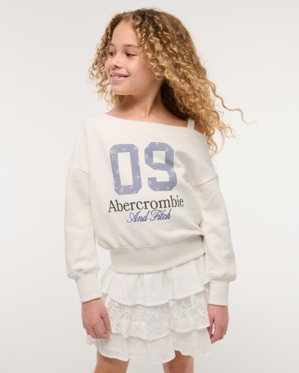 graphic logo off-the-shoulder sweatshirt, Cream view 1