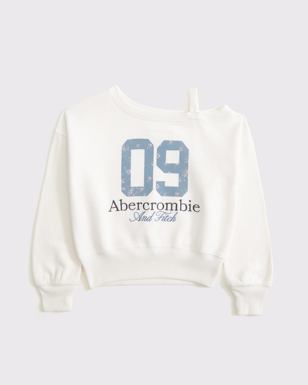 graphic logo off-the-shoulder sweatshirt, Cream view 2