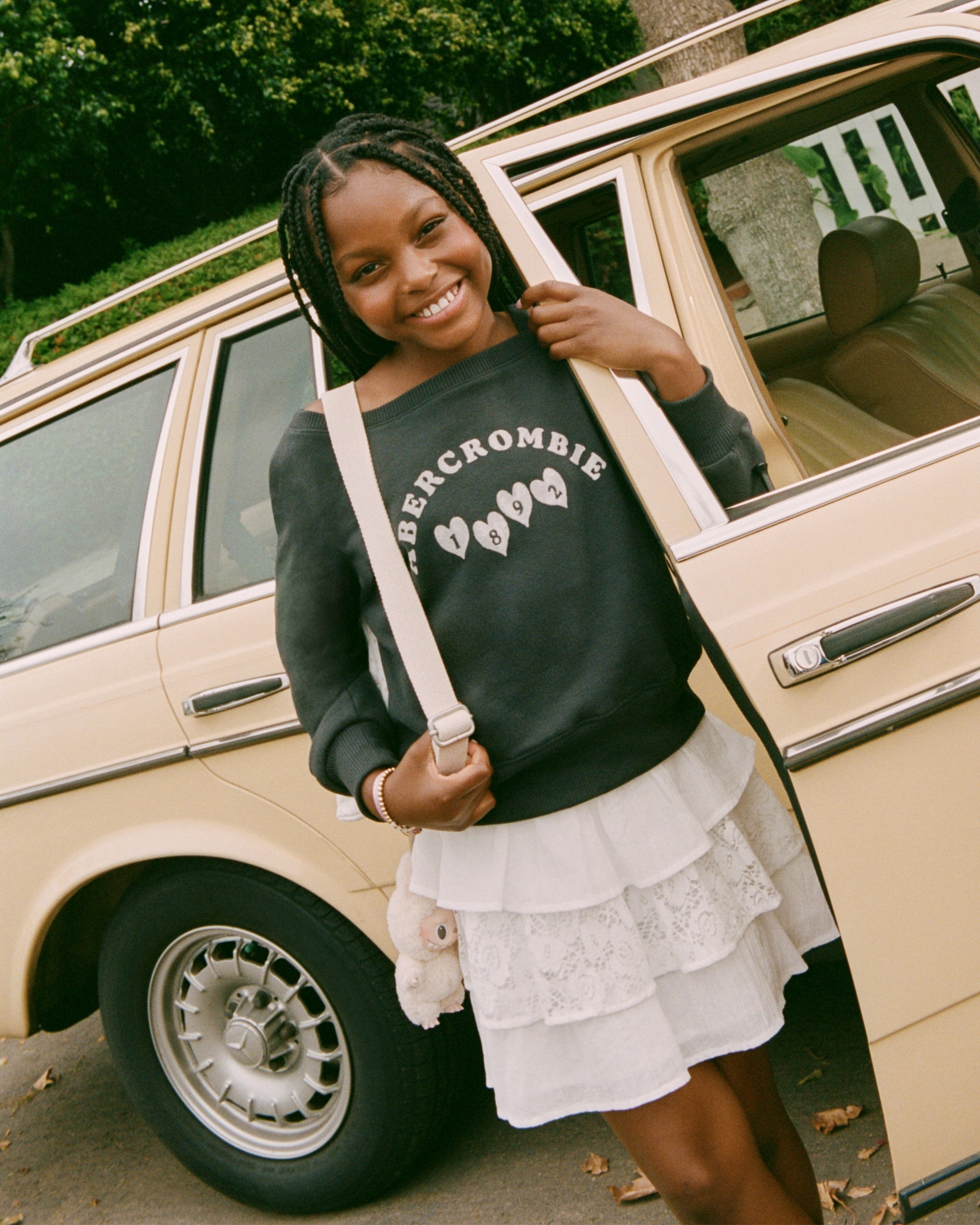 girls graphic logo off-the-shoulder sweatshirt | girls tops