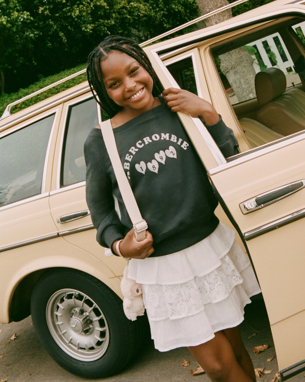 graphic logo off-the-shoulder sweatshirt, Dark Gray view 1