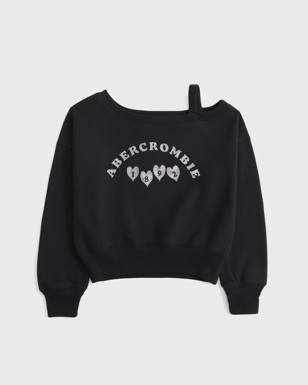 graphic logo off-the-shoulder sweatshirt, Dark Gray view 1