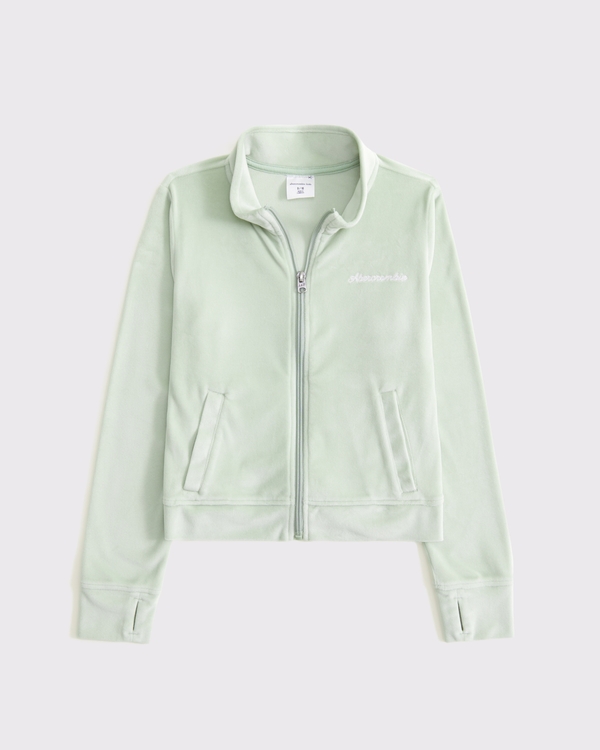 logo velour full-zip sweatshirt, Seafoam view 1