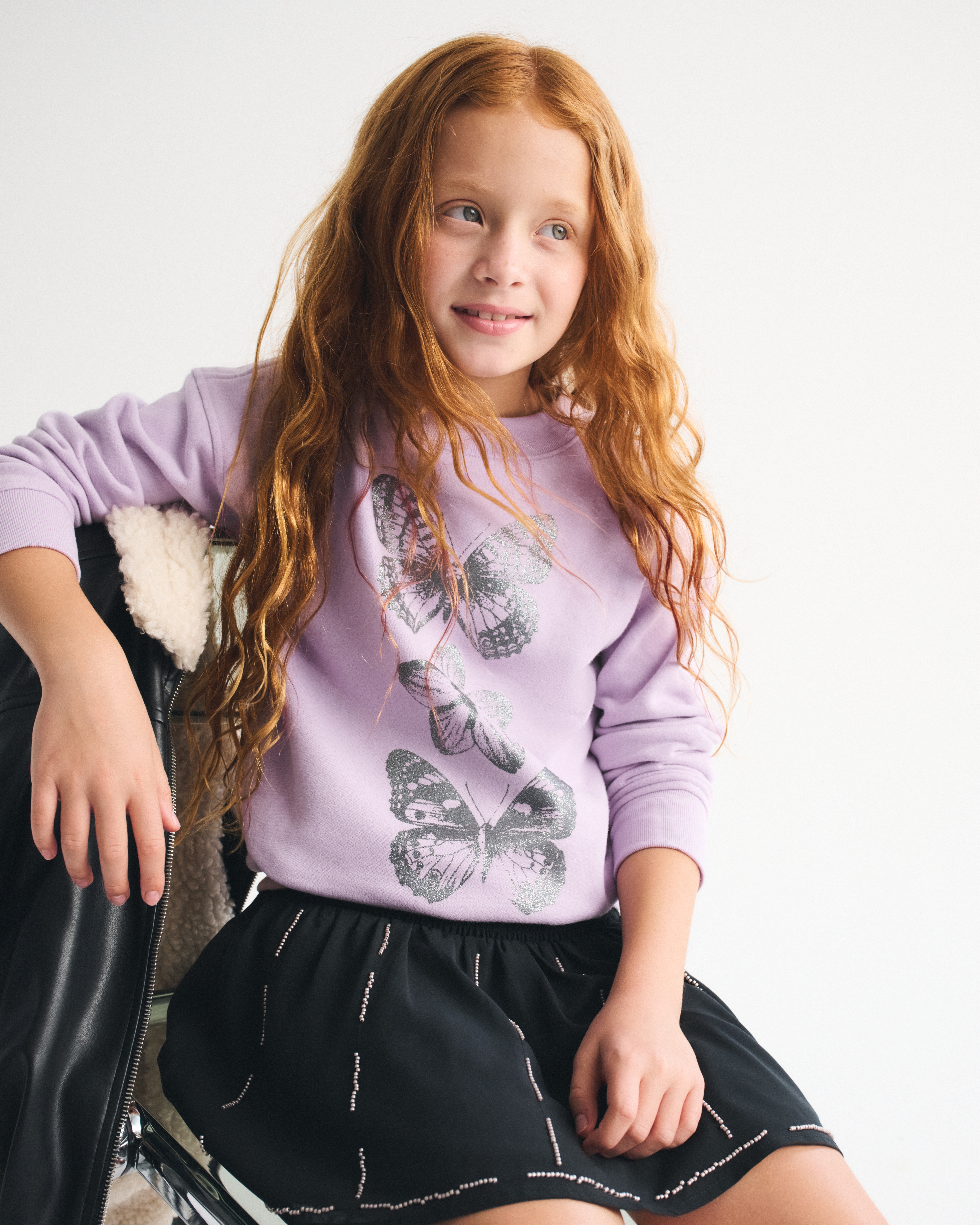 Abercrombie & Fitch Kids' Legging-friendly Glitter Graphic Crew Sweatshirt In Purple