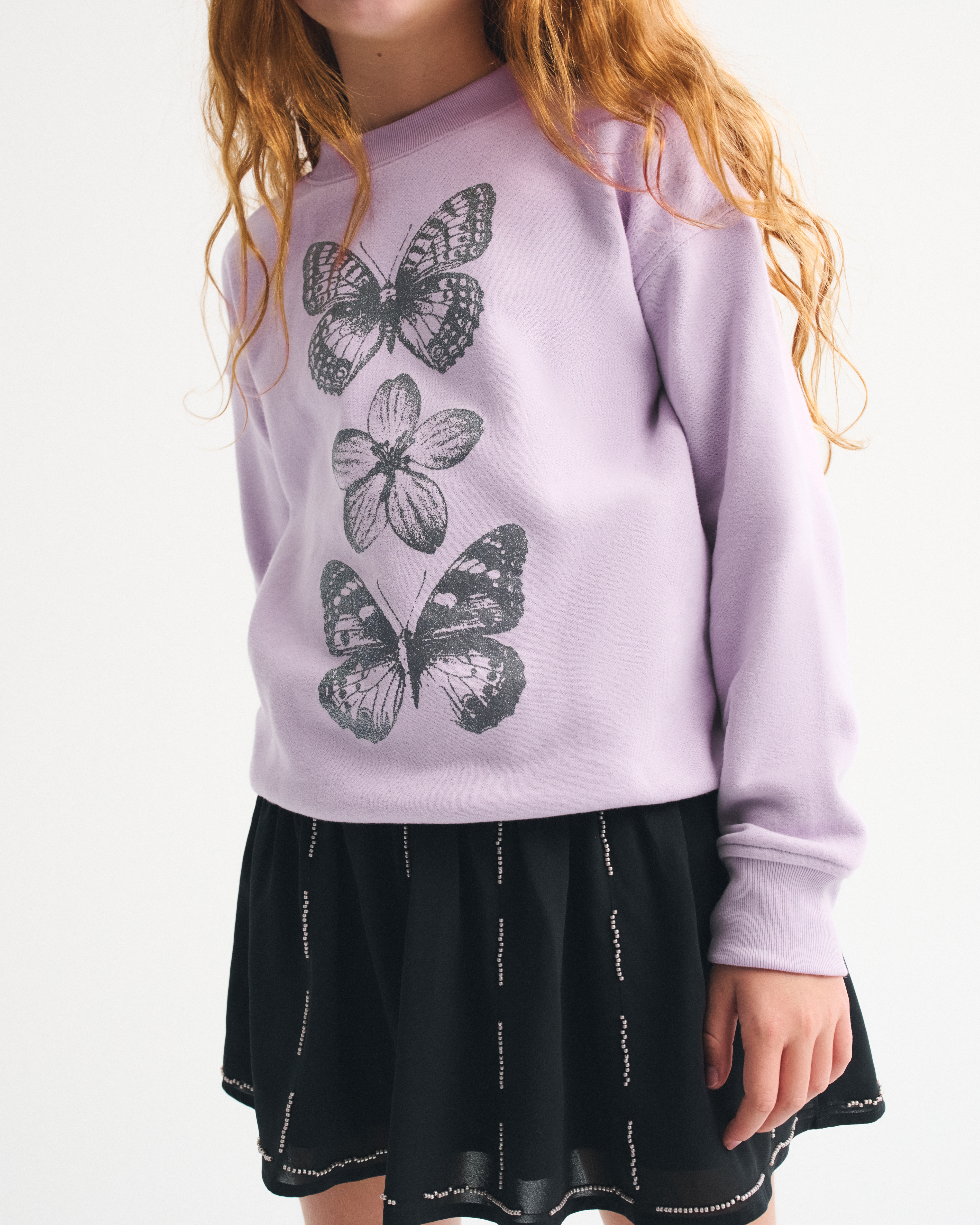 Abercrombie & Fitch Legging-friendly Glitter Graphic Crew Sweatshirt In Purple