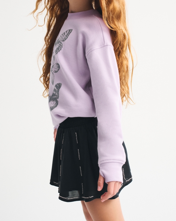 longer-length glitter graphic crew sweatshirt