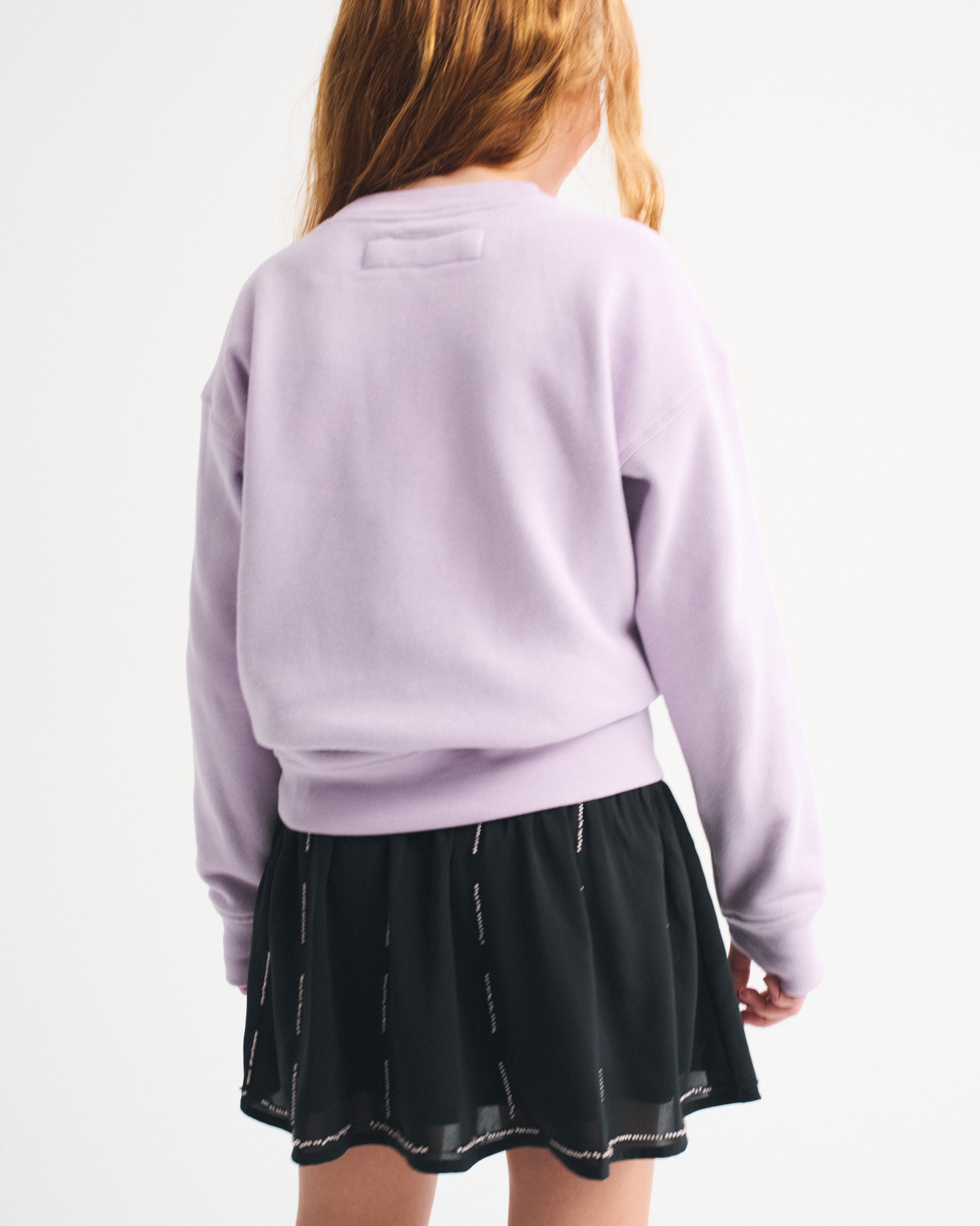 Abercrombie & Fitch Legging-friendly Glitter Graphic Crew Sweatshirt In Purple