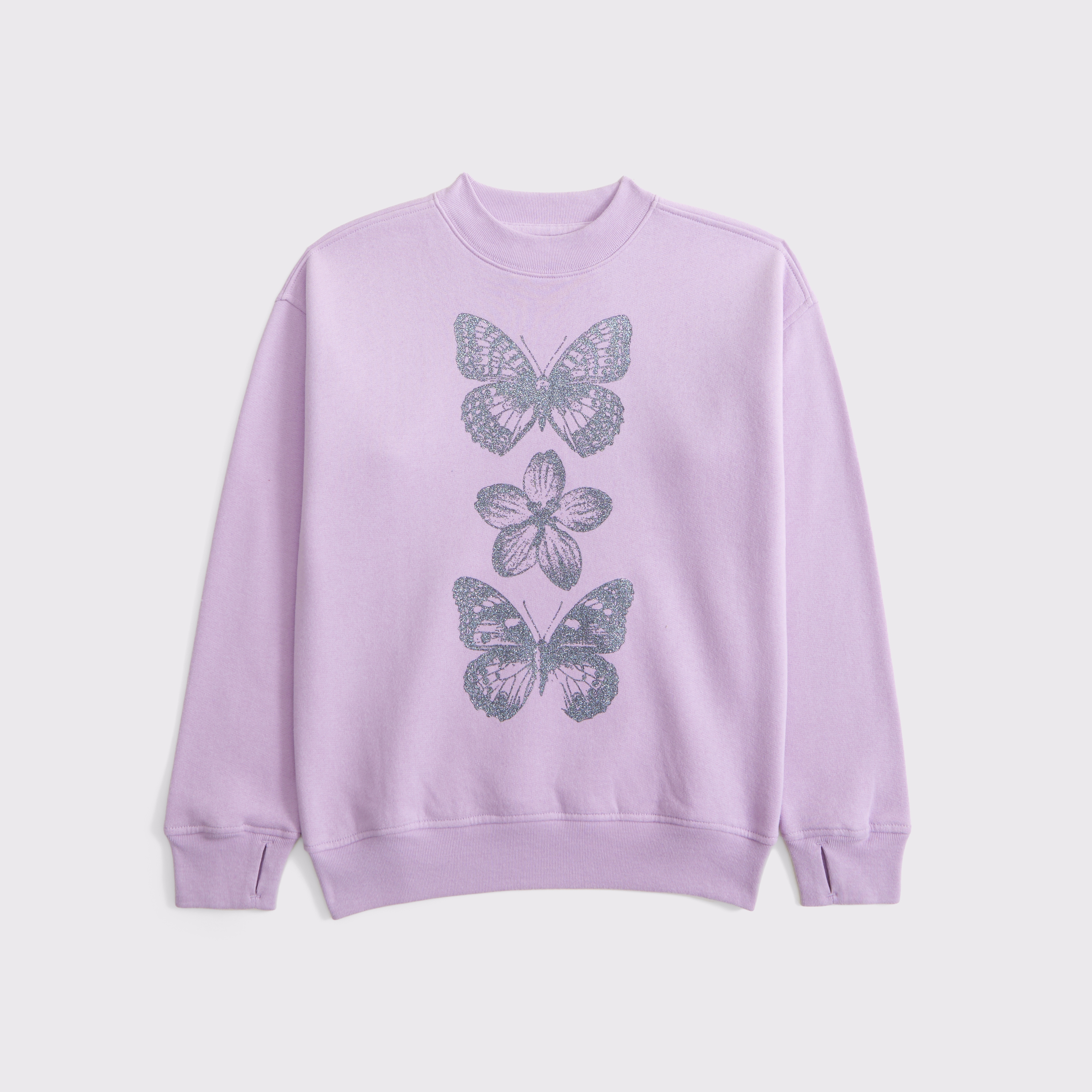 Abercrombie & Fitch Legging-friendly Glitter Graphic Crew Sweatshirt In Purple