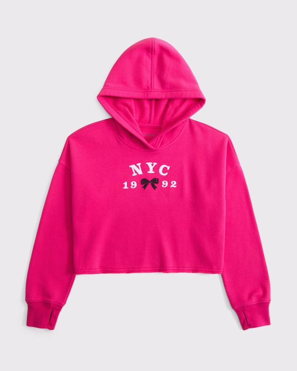 cutoff graphic popover hoodie, Raspberry view 1