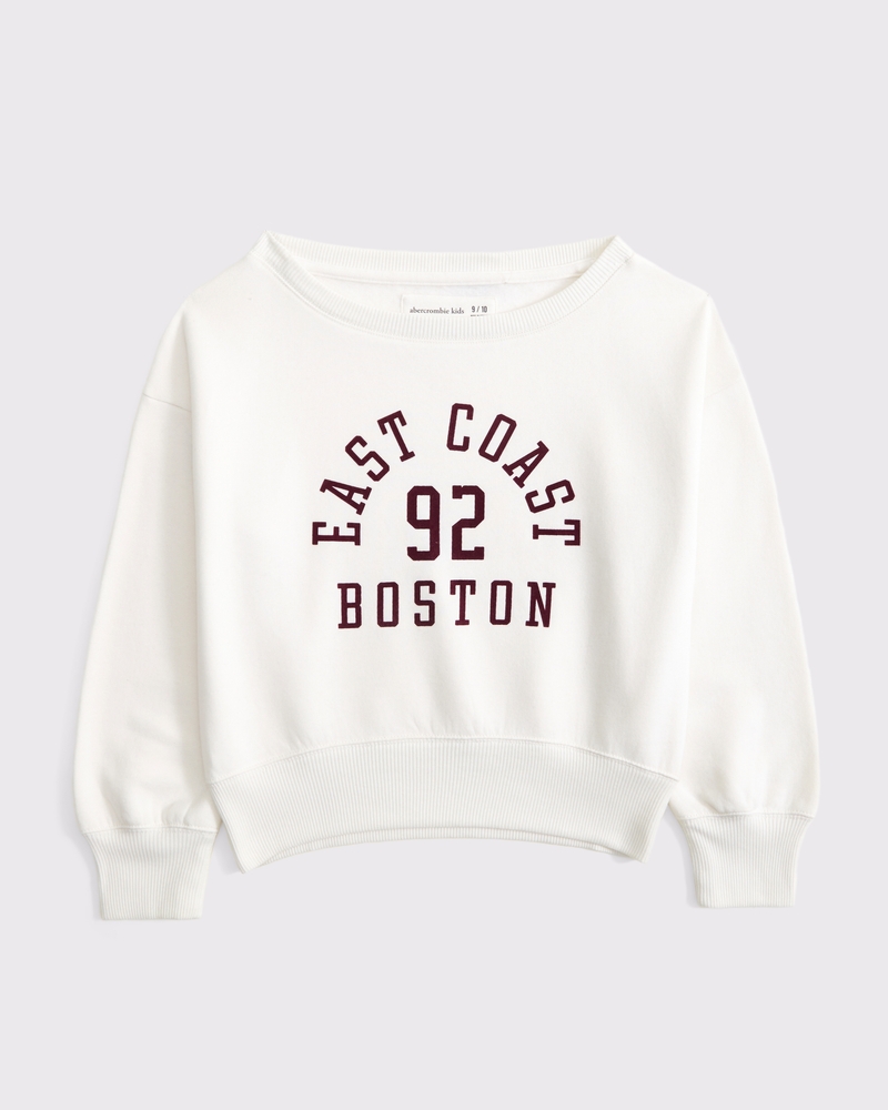 off-the-shoulder graphic crew sweatshirt
