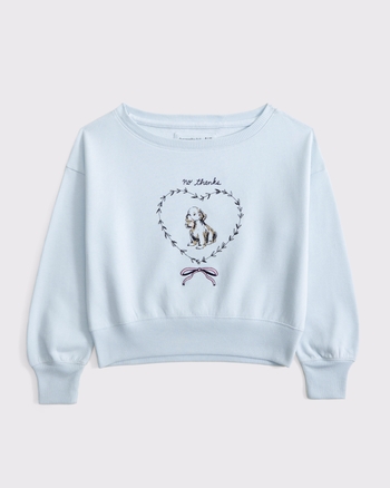 off-the-shoulder graphic crew sweatshirt