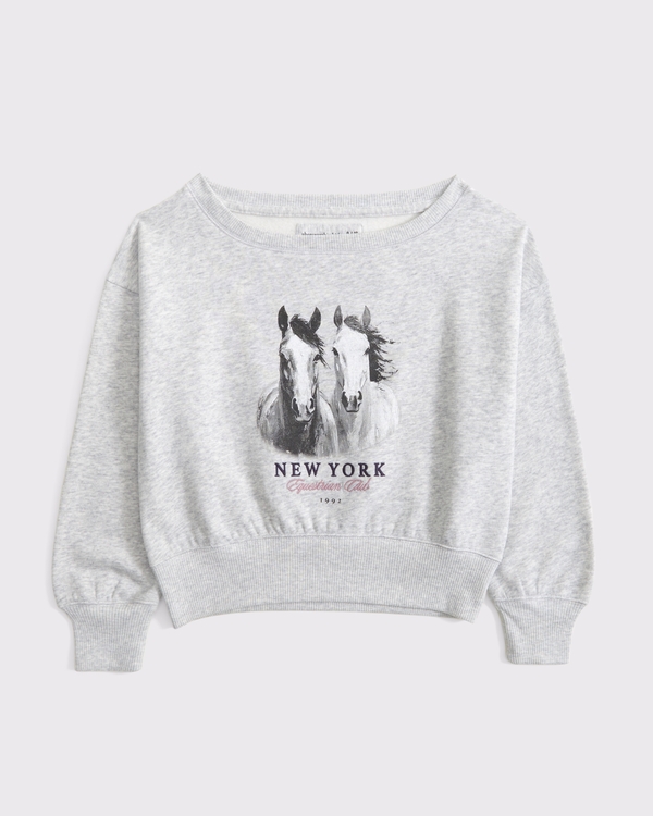 off-the-shoulder graphic crew sweatshirt, Light Gray view 1