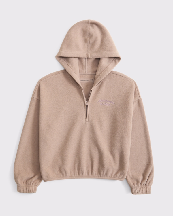 cozy half-zip popover hoodie, Light Brown view 1
