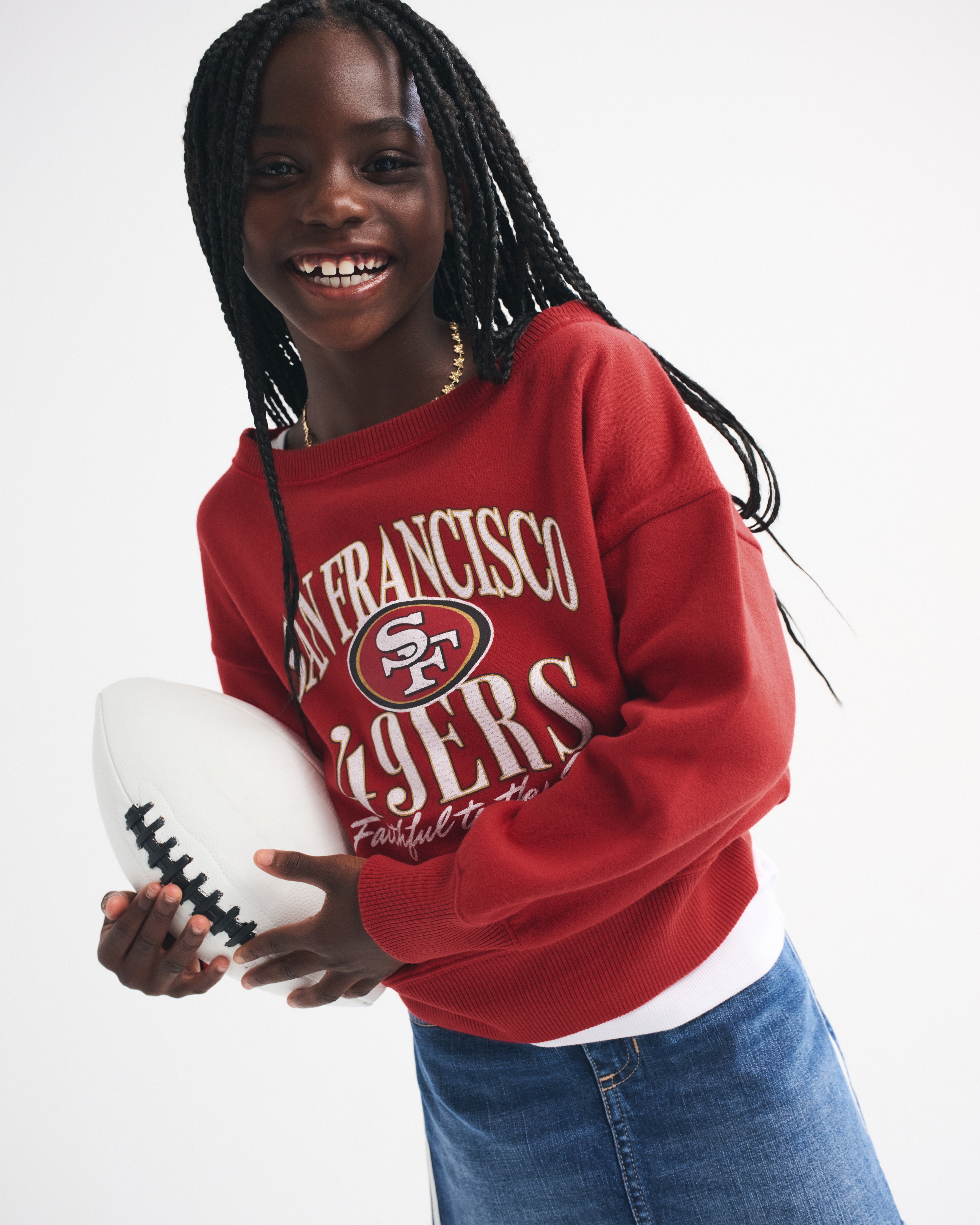 Abercrombie & Fitch Kids' San Francisco 49ers Off-the-shoulder Graphic Crew Sweatshirt
