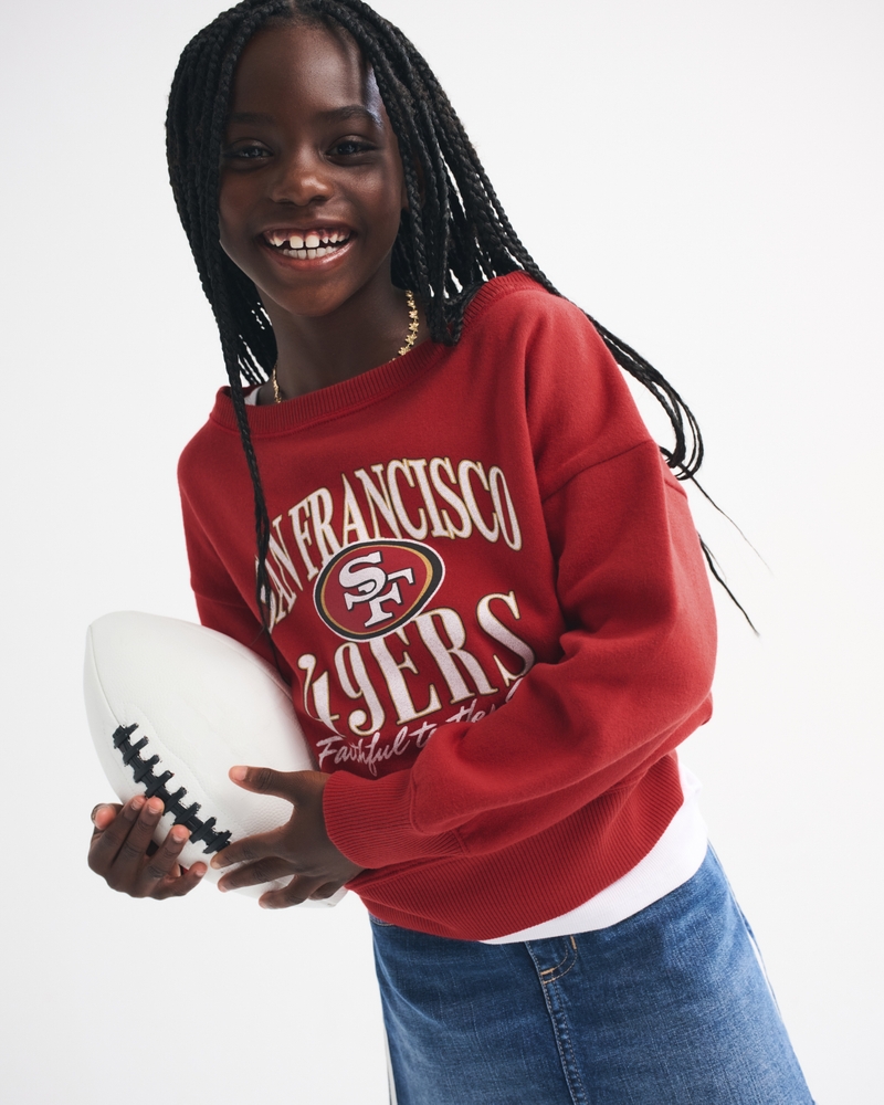 san francisco 49ers off-the-shoulder graphic crew sweatshirt