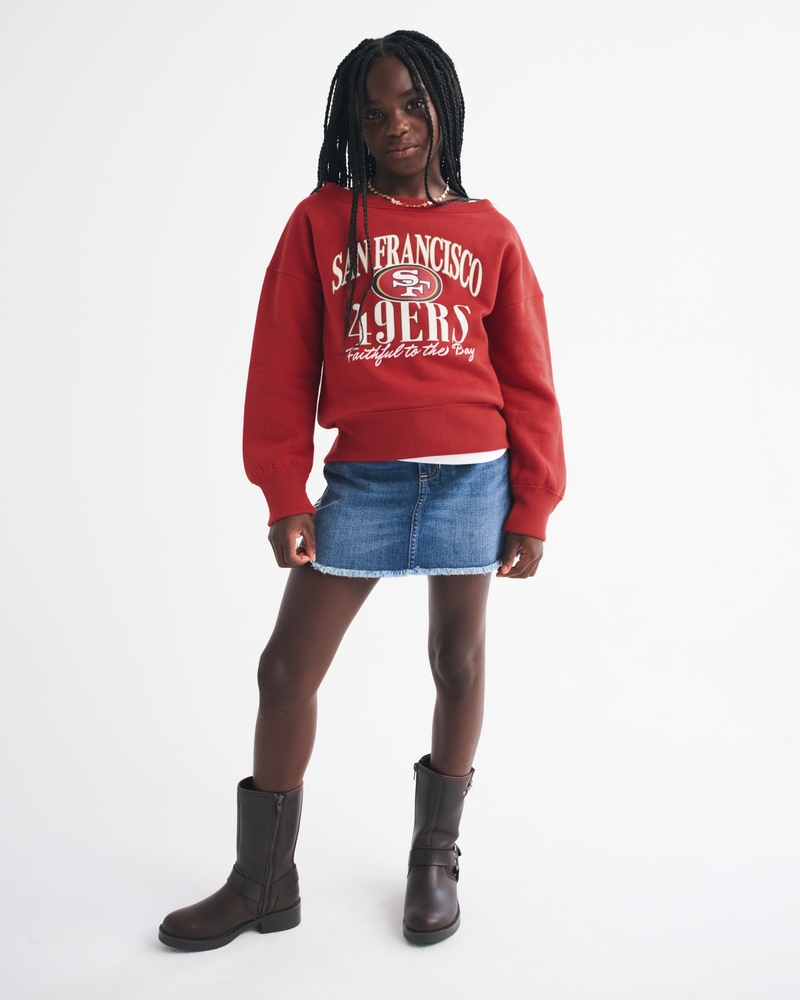 san francisco 49ers off-the-shoulder graphic crew sweatshirt