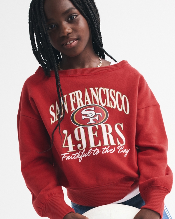 san francisco 49ers off-the-shoulder graphic crew sweatshirt