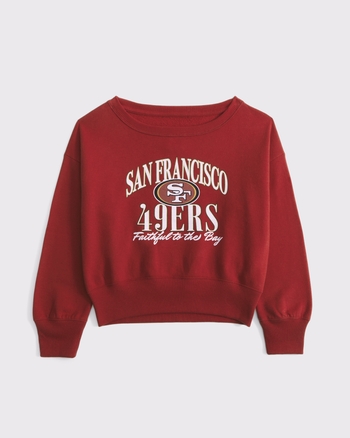 san francisco 49ers off-the-shoulder graphic crew sweatshirt