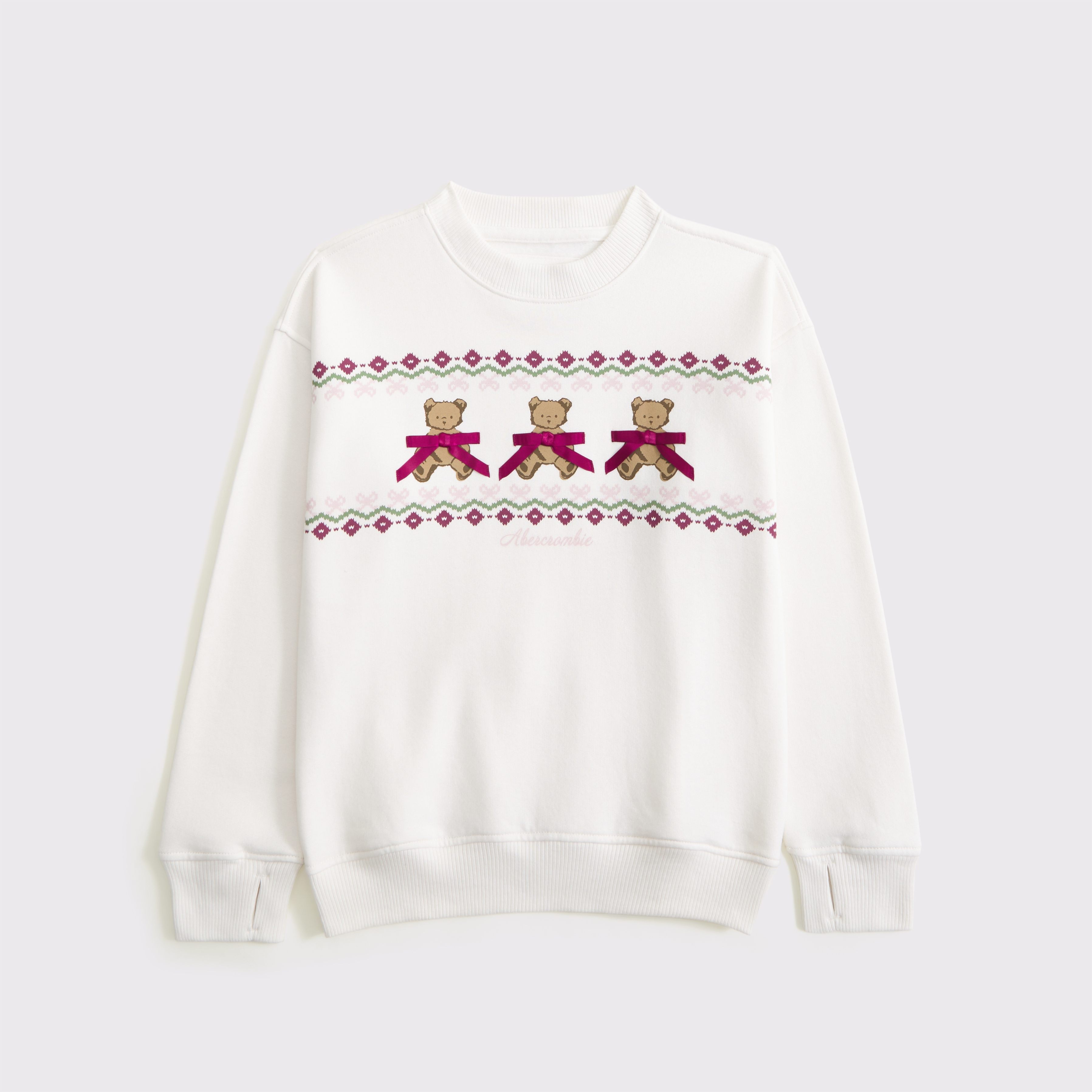 Abercrombie & Fitch Kids' Legging-friendly Festive Graphic Crew Sweatshirt In White